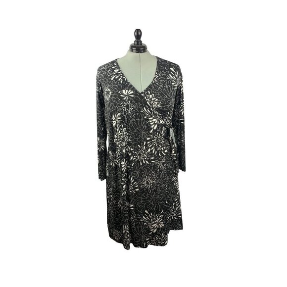 Chicos Womens Floral Wrap Dress Size 1 Black & White Stretchy Polyester Blend - Picture 1 of 7
